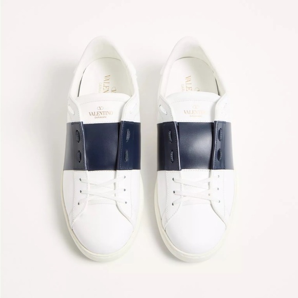 Valentino Garavani Calfskin Open Sneakers White/Navy Leather - Picture 3 of 12
